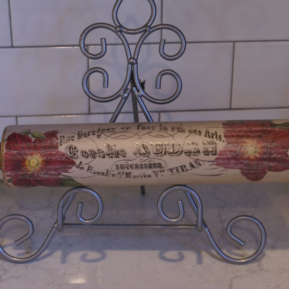 Wood Rolling Pin Hand Painted Decorated Vintage French Country Look Theme Paris